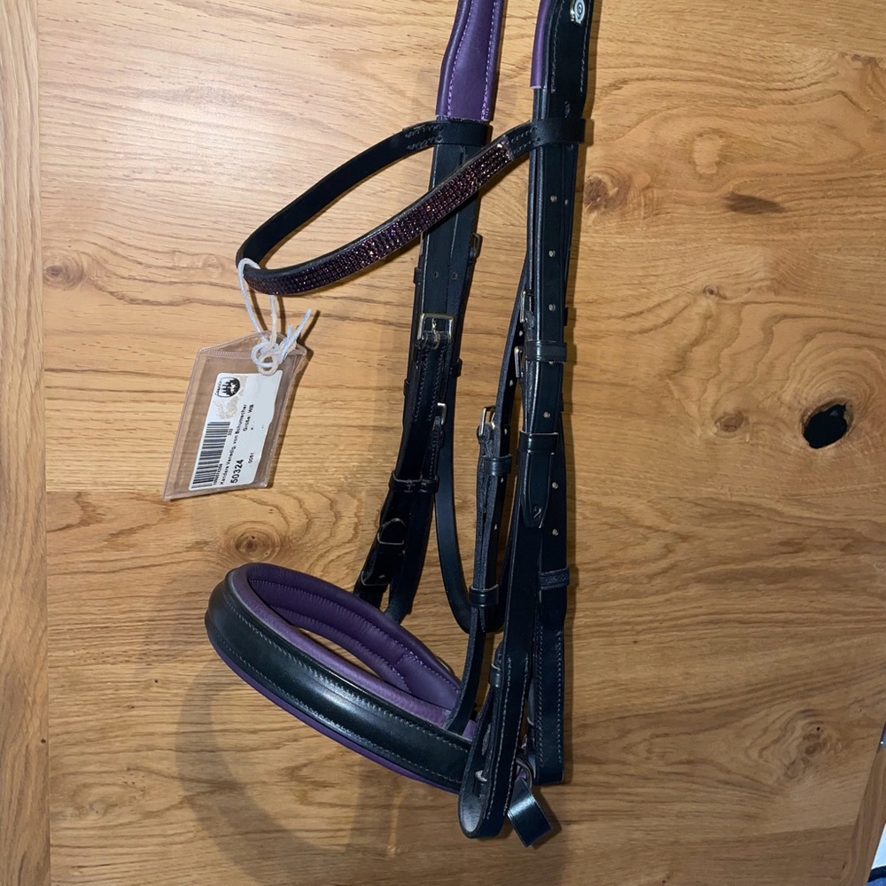 Otto Schumacher Venedig Double Bridle Weymouth Full/Horse Black w/ purple